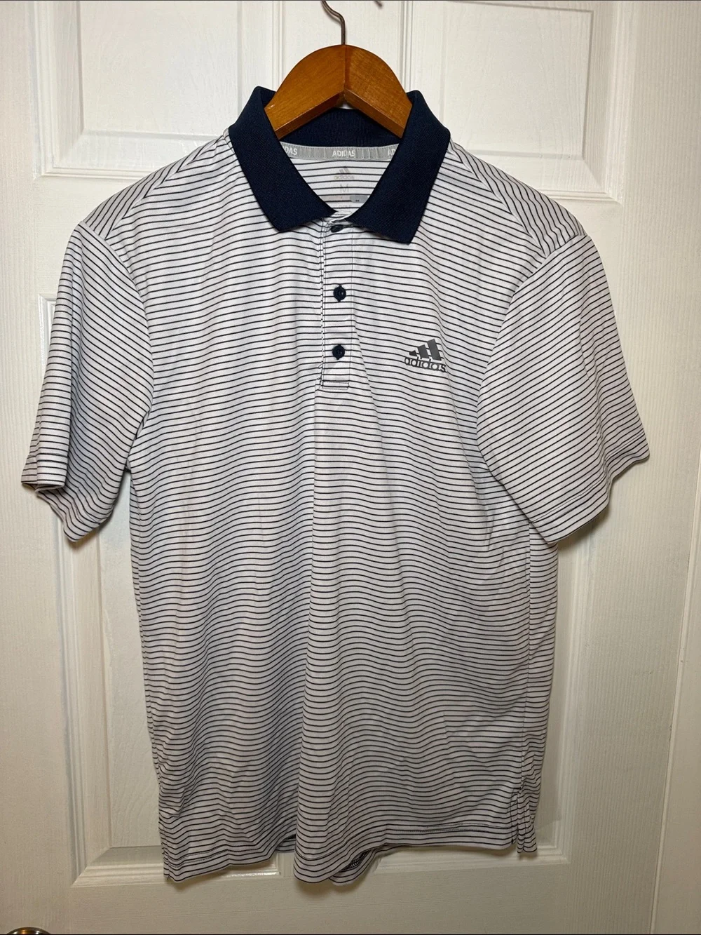 Adidas Men’s White Navy Stripe Polo Shirt Medium